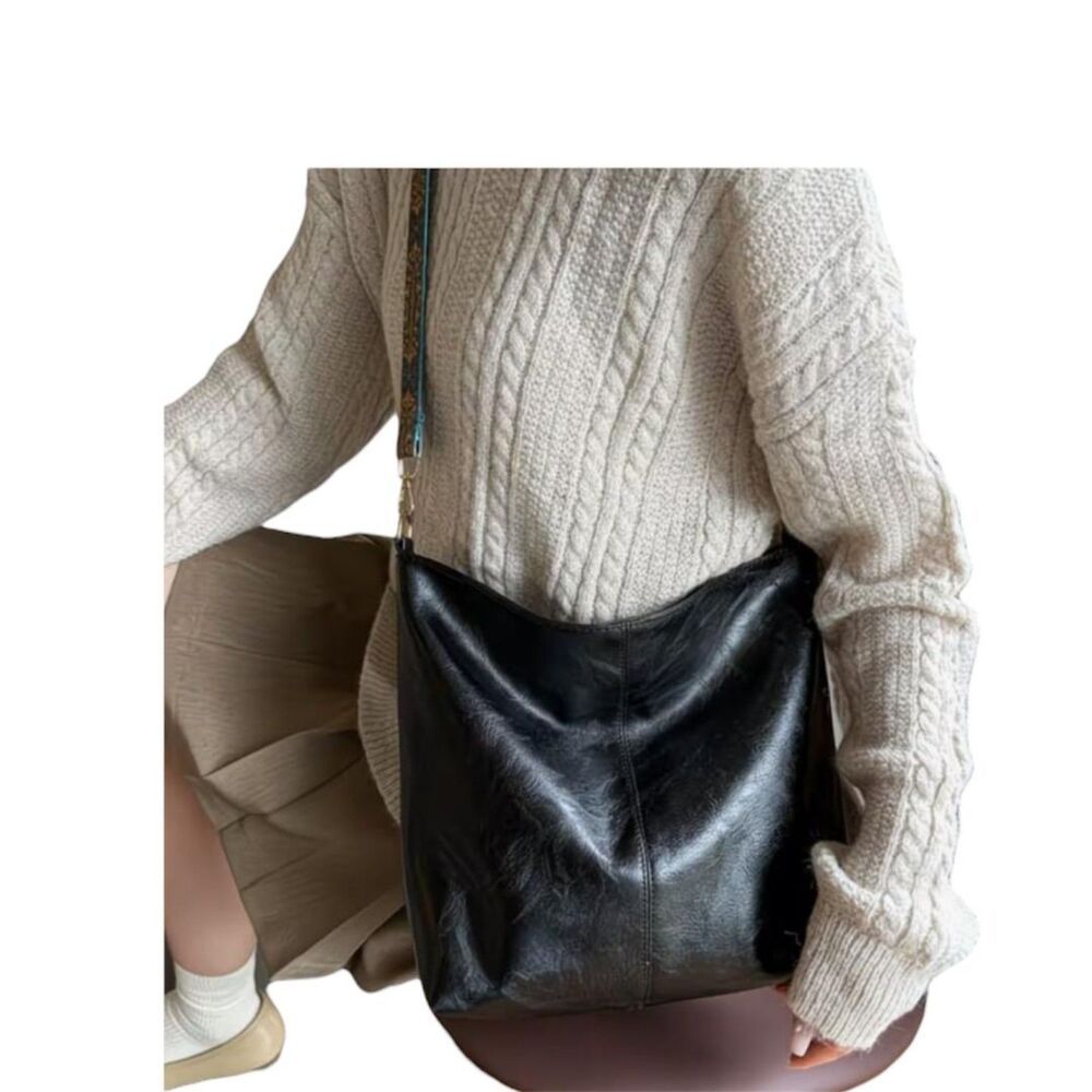 Vegan Leather Shoulder Bag with Guitar Strap - Picture 3 of 5